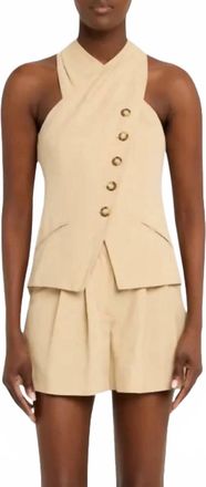 Veronica Beard Pacey Halter Vest Top In Stone Khaki