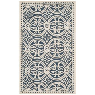 Safavieh Alfombra medall&oacute;n de lana azul/blanco, 122 x 183 cm