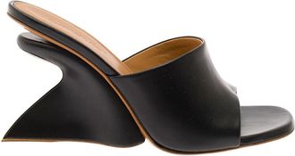 Off-white Black Leather Wedge Heels