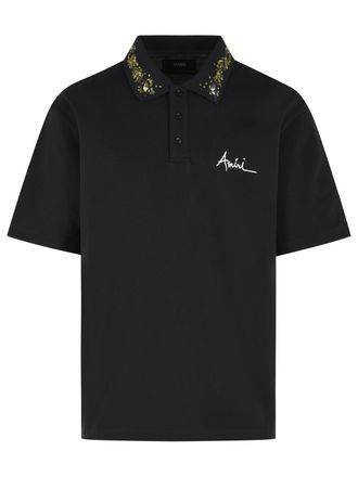 Amiri Floral zwart katoenen poloshirt