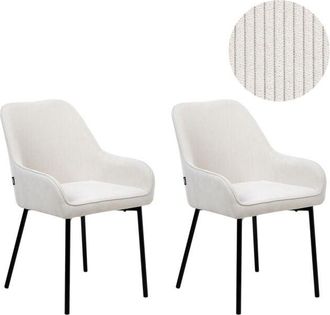 Beliani Beliani - Set of 2 Dining Chairs Off-White Corduroy Fabric Black Metal Legs Loverna