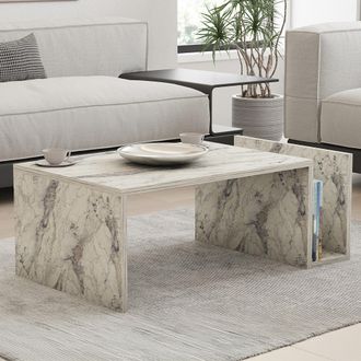Dmora Mesa De Centro Piuro, Un Compartimento, Forma Rectangular, Tono Color M&aacute;rmol, 87x50x32h Cm Blanco M&aacute;rmol