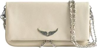 Zadig&Voltaire Stijlvolle leren clutch met strass vleugels - Dames - Schoudertassen - Beige - ONE Size - Leer - Tassen