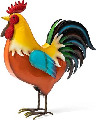 Glitzhome 21H Metal Rooster Garden Statue Indoor Outdoor Sculpture in Orange at Nordstrom, Size Medium