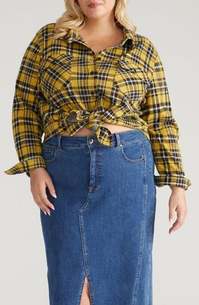 Universal Standard Maine Flannel Button-Up Shirt in Chamomile Yellow Pla at Nordstrom, Size 2Xl