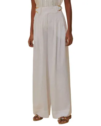 Farm Rio Linen-Blend Off-White Linen Low Waist Pants
