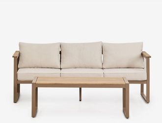 Sklum Sklum - Set da giardino Lipov con divano a 3 posti e tavolino in alluminio e legno di acacia 110x55cm