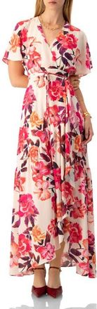 Ivonne Crossed V-Neck Wrap Floral Maxi Dress in Ivory at Nordstrom, Size 12