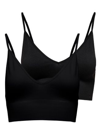 Only Bustier ONLY ONLVICKY - BH-Tops mit geripptem Detail im 2er-Pack, Damen, Gr. XS, N-Gr, schwarz pack:x 2, Jersey, Obermaterial: 90% Polyamid, 10% Elast