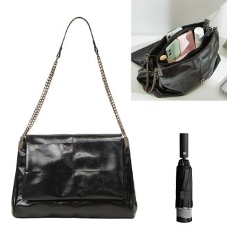 Generic Women PU Chain Shoulder Bag Large Capacity Tote Handbag for Daily Use (Black)