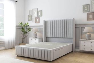 Sloomy Marlborough Plush Divan Base 2 Drawers 54 Headboard 12Footboard in Silver | Size: King