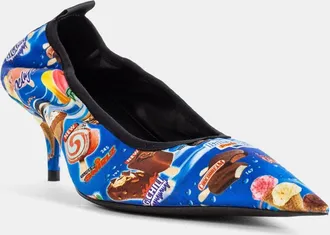 Balenciaga Printed Satin Collage Pump - Blue