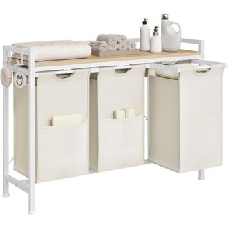 Woltu Cesta Porta Biancheria con 3 Scomparti Estraibili, Bianco - Woltu