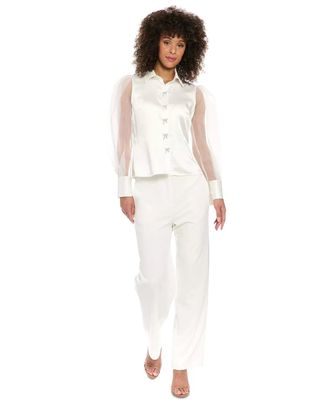Muse Muse Tuxedo Pants Women Ivory Stretch Straight Leg Dress Formal Career PALL41