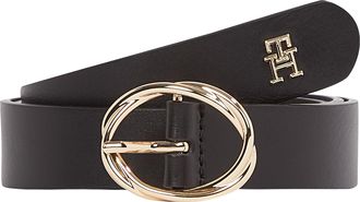 Tommy Hilfiger Lederg&uuml;rtel TOMMY HILFIGER TH CHIC 2.5 cm breit, Damen, Gr. 70, schwarz, Rindsleder, unifarben, G&uuml;rtel Lederg&uuml;rtel, ovale Einfachdornschliesse, Logoem