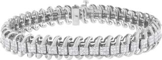 House of Brilliance 14K White Gold 5.0 Cttw Princess Cut Diamond 7 Invisible Set Wavy S-Link Tennis Bracelet