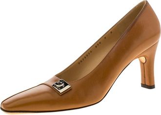 Ferragamo Brown Leather Buckle Detail Pumps