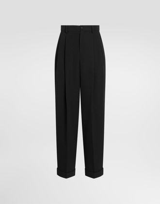 Dolce & Gabbana Wool Gabardine Trousers - Man Pants And Shorts Black Wool 48