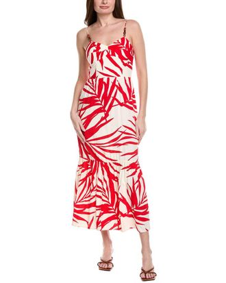 Adrianna Papell Beaded Strap Palm Leaf Flounce Sundress