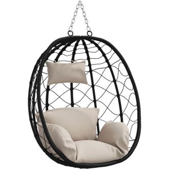 vidaXL Hanging Egg Chair Folding Taupe 91.5 x 60 x 110 cm Poly Rattan vidaXL