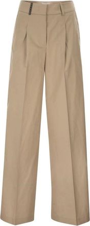 PESERICO Pantalones de Algod&oacute;n Anchos con Pinzas - Trousers - Mujer - Beige - S