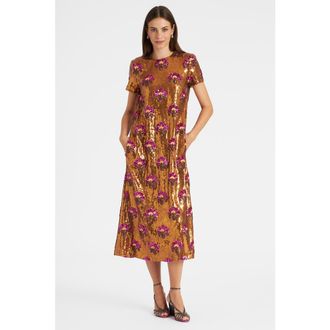 La DoubleJ Super Swing Dress Textured Sequins Rust at Nordstrom, Size Xx-Small