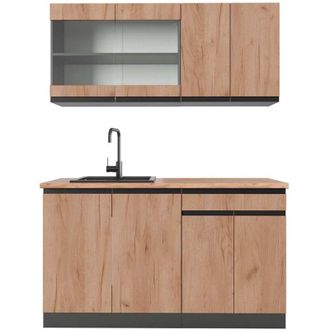 Vicco Cucina monoblocco R-Line, Quercia dorata/antracite, 140 cm, pl Rovere