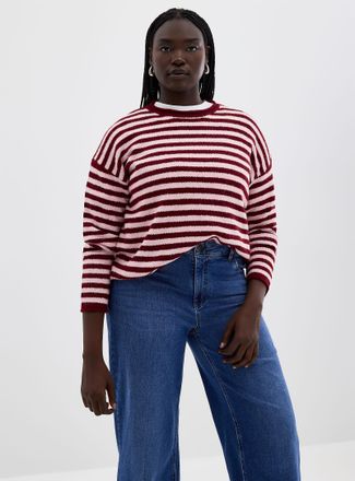 Contemporaine Womens Rolled trim striped sweater