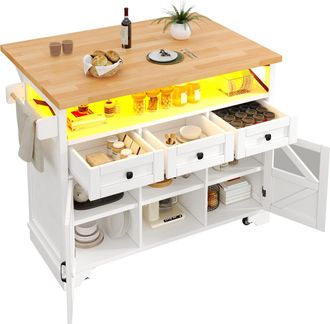 STILVORA Carro De Cocina Con Tablero Abatible, Led Controlada Por Aplicaci&oacute;n Y Estantes Ajustables, En Mdf, Blanco