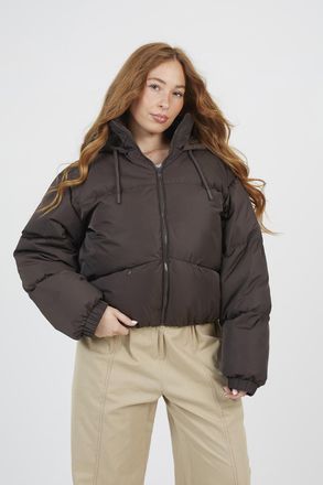 Brave Soul Womens Chocolate Oversized Hooded Short Puffer Jacket - Size 16 UK