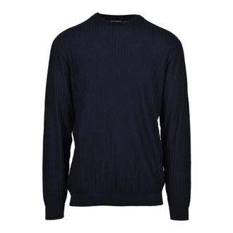 Emporio Armani Round-neck Knitwear, male, Blue, 3XL, Maglioncino Girocollo