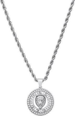 HMY Jewelry Mens Stainless Steel Simulated Diamond Lion Pendant Necklace in Silver at Nordstrom Rack