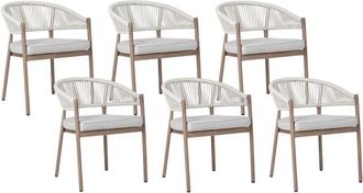 Beliani Conjunto De 6 Sillas De Jard&iacute;n De Metal Aluminio Transferencia T&eacute;rmica Apilables Resistente A La Intemperie Patio Exterior Madera Oscura Y Gris Pardo 