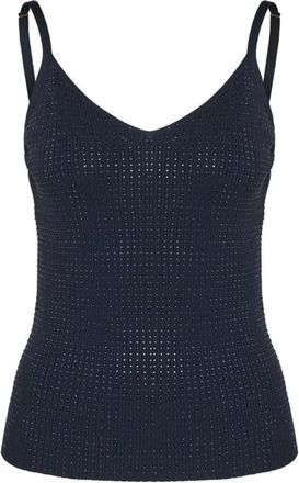 Fracomina Sleeveless Tops, female, Blue, Size: XL Knit Tank Top with Rhinestones
