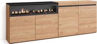 Skraut Home Aparadores Para Sal&oacute;n, Gran Capacidad De Almacenaje, 200x75x35cm, 4 Puertas, Chimenea El&eacute;ctrica, Estilo Moderno, Roble Y Negro - Skraut Home