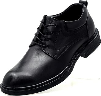 Generic Formal Shoes for Men Lace Up Crocodile Embossed Round Toe Derby Shoes Leather Anti-Slip Low Top Non Slip Rubber Sole Block Heel Classic(Taller,10.5 UK