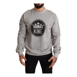 Dolce & Gabbana Sweatshirts, male, Gray, S, Regal Crown Cotton Jumper