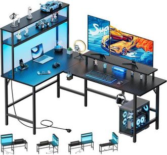 OEM Ecofurnix Bureau, Bureau Gaming Led 170 X 100 Cm, Con Almacenamiento, Mesa Gamer Con Toma De Corriente Integrada Y Puerto Usb, Negro