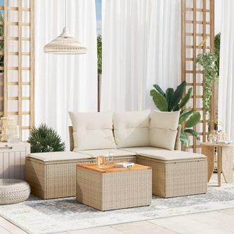 vidaXL Juego De Sof&aacute;s Jard&iacute;n Con Cojines 5 Pzas Rat&aacute;n Sint&eacute;tico Beige Vidaxl