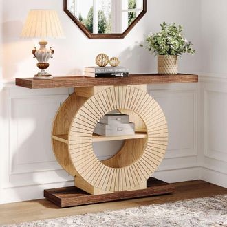 Tribesigns Tribesigns Console Table with Storage, Entryway Sofa Table with Shelves and Circle Base for Living Room Hallway