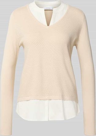 Comma Strickpullover mit Strukturmuster in Sand, Größe 34
