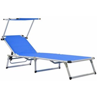 vidaXL Tumbona Plegable Con Techo Aluminio Y Textileno Azul Vidaxl