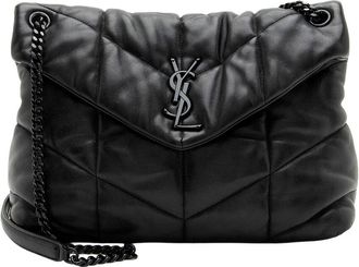 Saint Laurent Black Lambskin Monogram Puffer Loulou Medium Shoulder Bag (Authentic Pre-Loved)