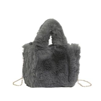 Generic Womens Plush Bags Autumn And Winter Fur Bag Imitation Handbag Small Square Chain Single Shoulder(Grey)