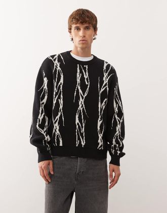 Weekday Maglione oversize nero con grafica jacquard di filo spinato