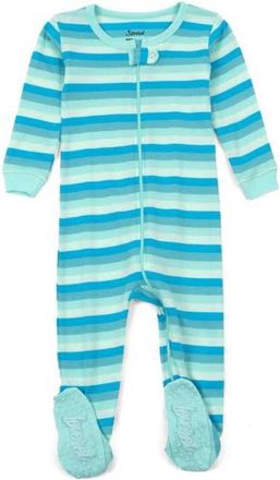 Leveret Footed Striped Cotton Matching Family Pajamas in Orca Stripes at Nordstrom, Size 18-24M