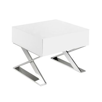 Angel Cerd&aacute; White MDF Bedside Table with Chromed Stainless Steel