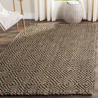 Safavieh Natural Fiber Hand Made Area rug, Natural / Black Solid / Tonal Style Non-Shedding