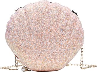 Supvox Fashion Pink Shell Crossbody Bag Shiny Seashell Chain Shoulder Purse Unique Pearl Handbag for Women Beach and Daily Use