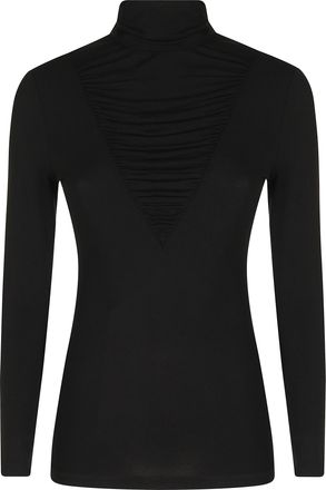 Nissa Black High Neck Gathered Lyocell-Blend Top